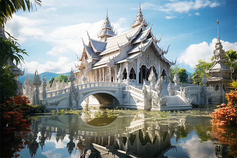 西双版纳傣式宫殿山水风景画