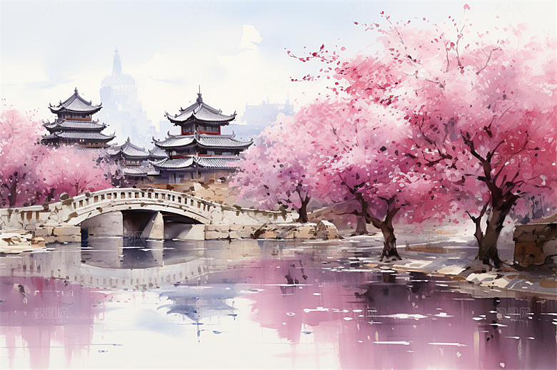 小河流水江南水乡国风建筑