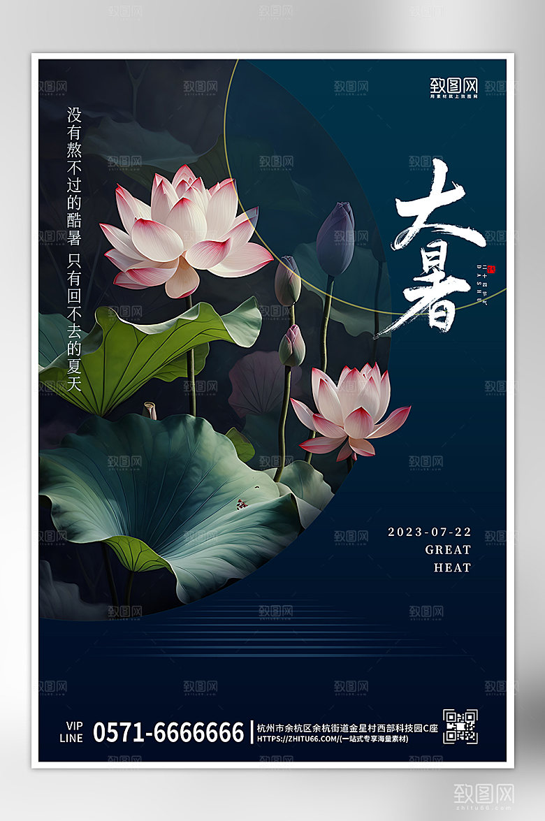 中国传统节气大暑荷花简约海报