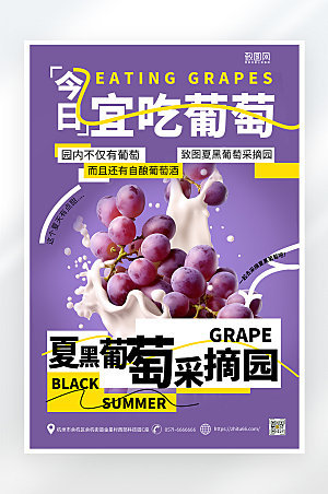 简约大气葡萄水果促销海报