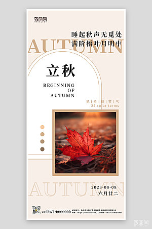 中国传统节气立秋枫叶手机海报