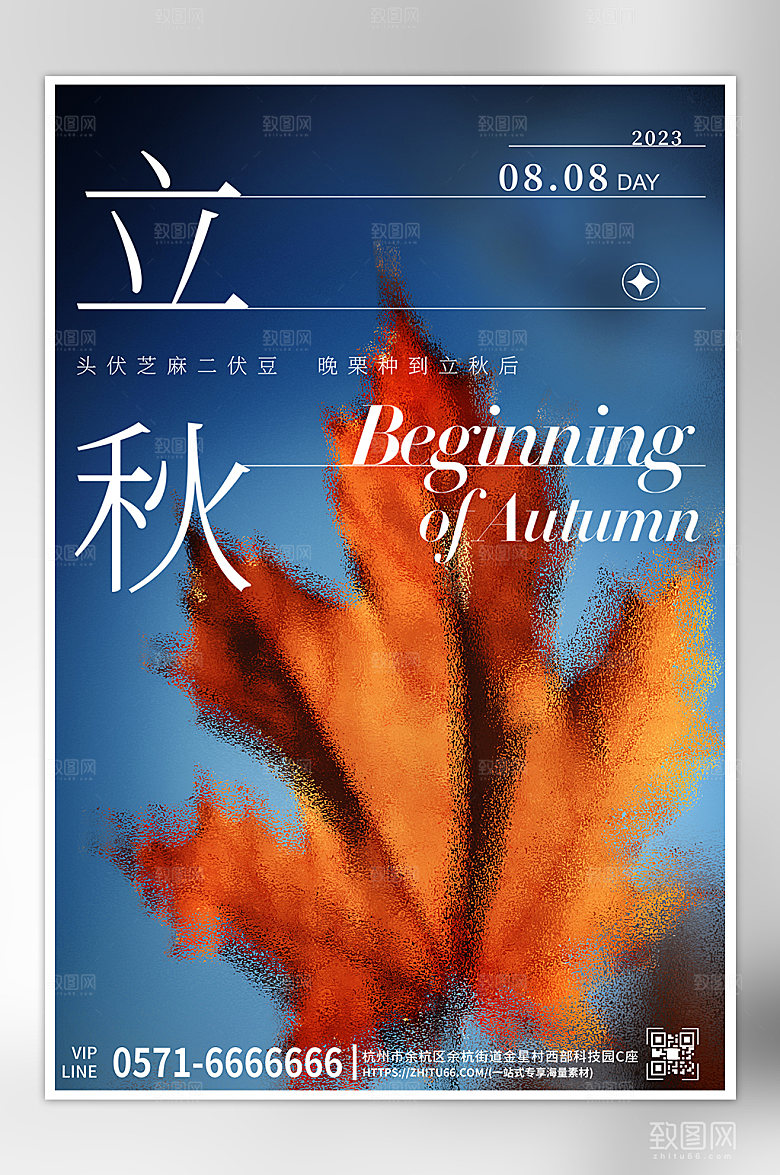 中国传统节气立秋落叶海报