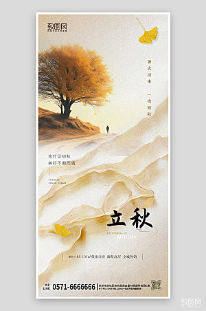 中国传统节气立秋简约手机海报