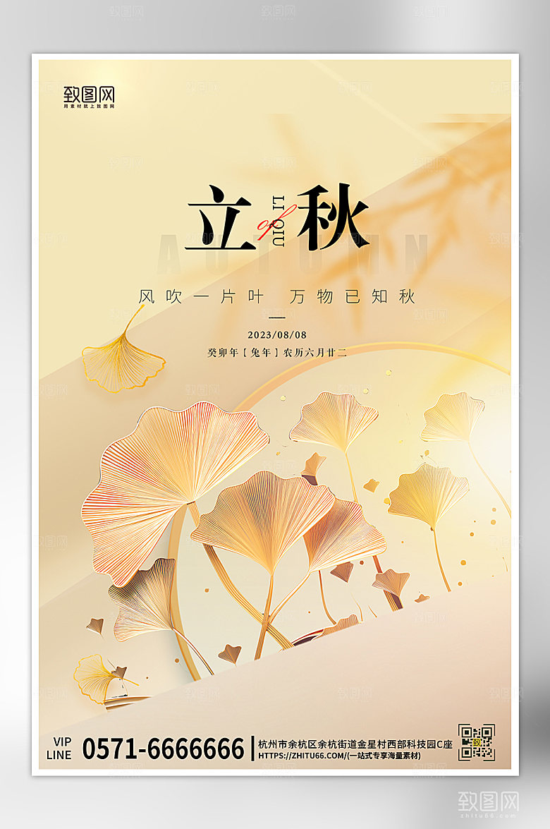 中国传统节气立秋银杏叶海报