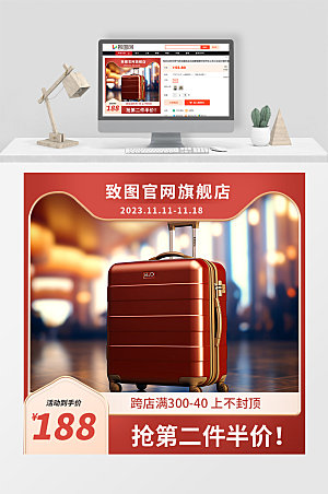 行李箱简约促销活动宣传红色主图直通车