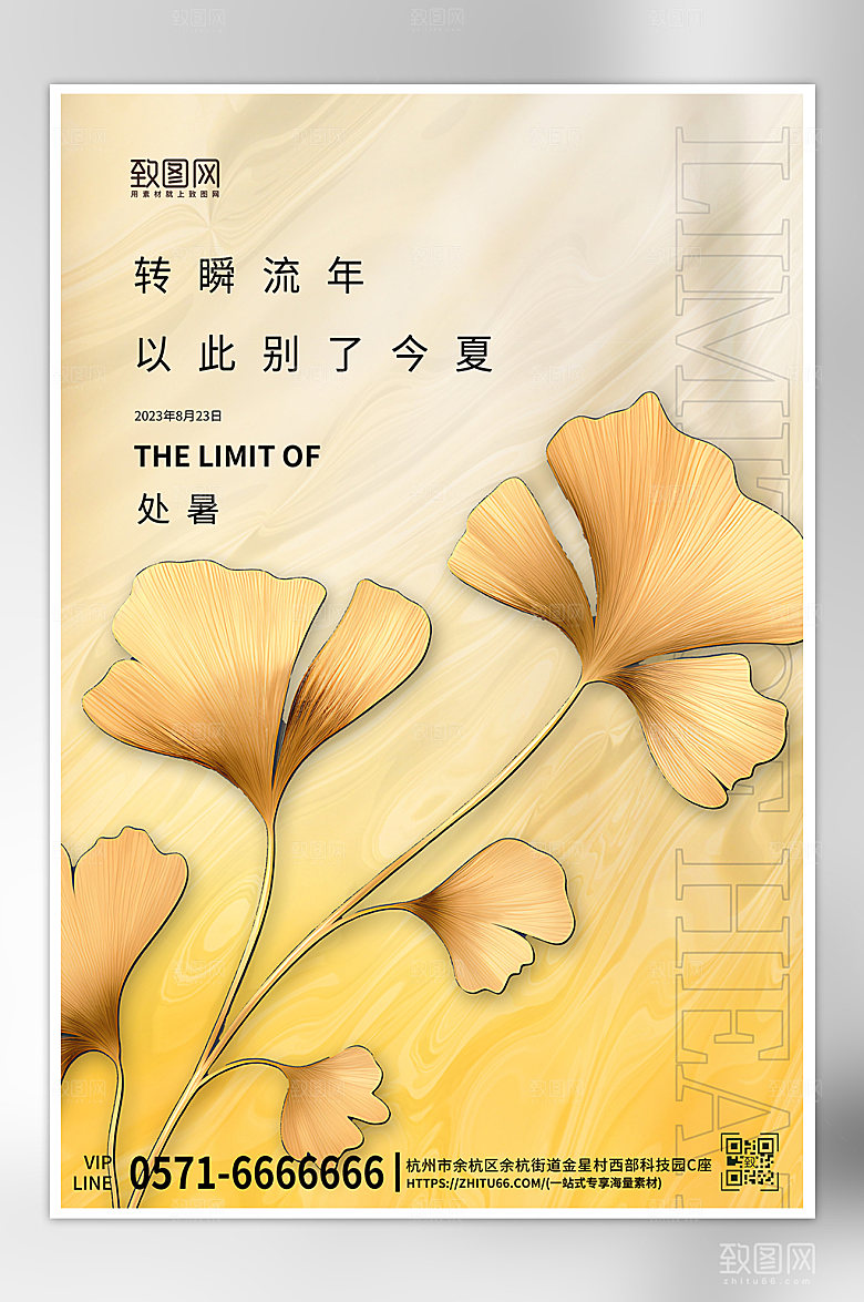 传统节气处暑银杏叶海报