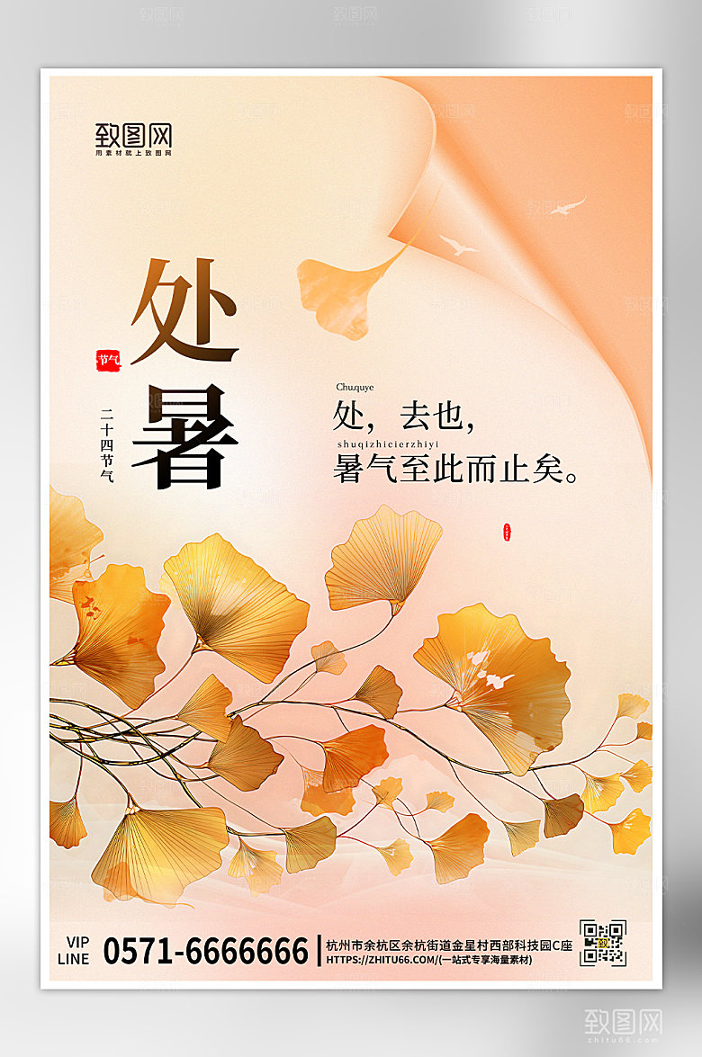 中国传统节气处暑银杏叶海报