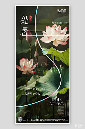 中国传统节气处暑荷花手机海报