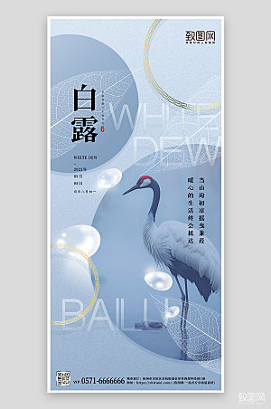 中国传统节气白露简约手机海报