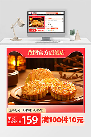 中秋节月饼促销活动宣传红色电商主图直通车