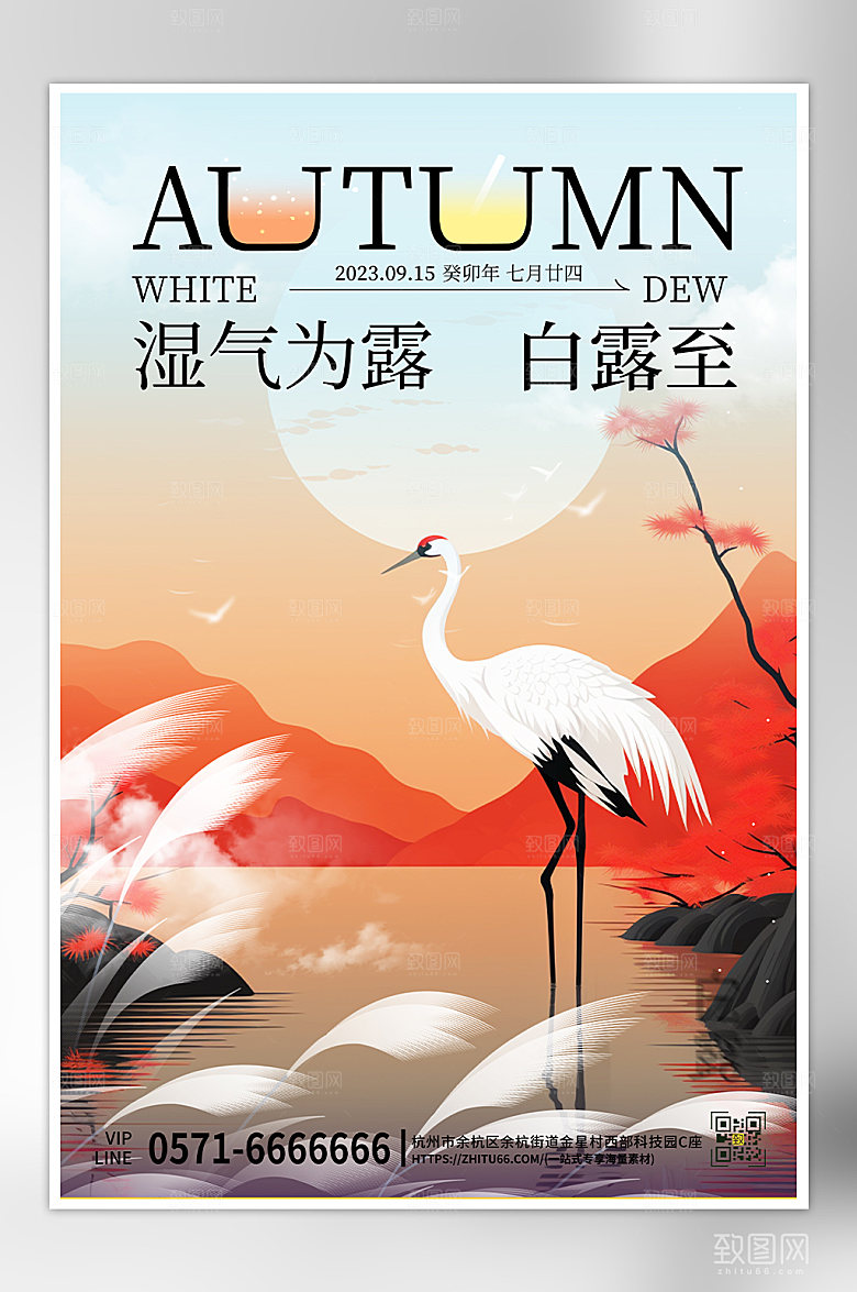 中国传统节气白露手绘海报