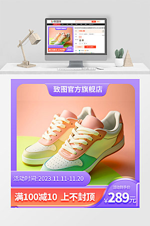 鞋子促销活动宣传紫色唯美电商主图直通车