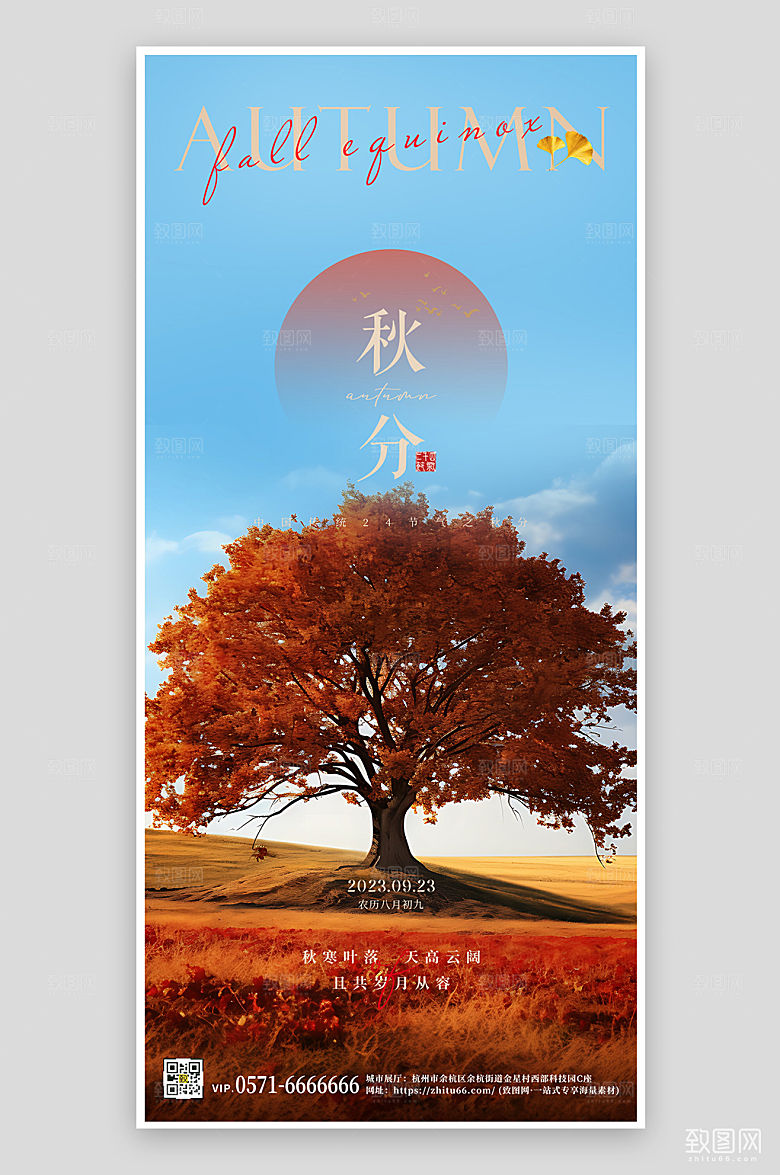 传统节气秋分风景简约手机海报