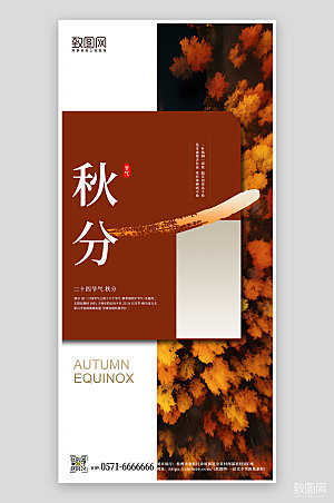 中国传统节气秋分简约手机海报