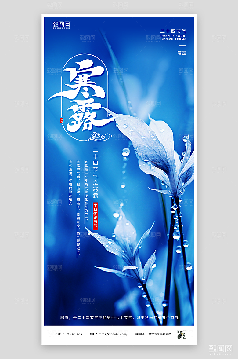 蓝色寒露简约海报