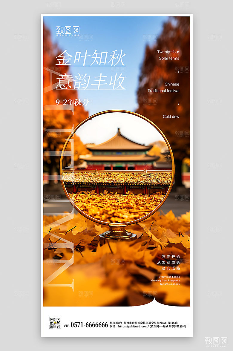 中国传统节气故宫落叶手机海报