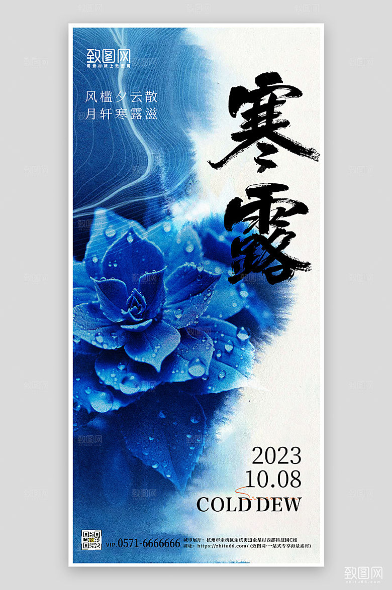 中国传统节气寒露简约手机海报