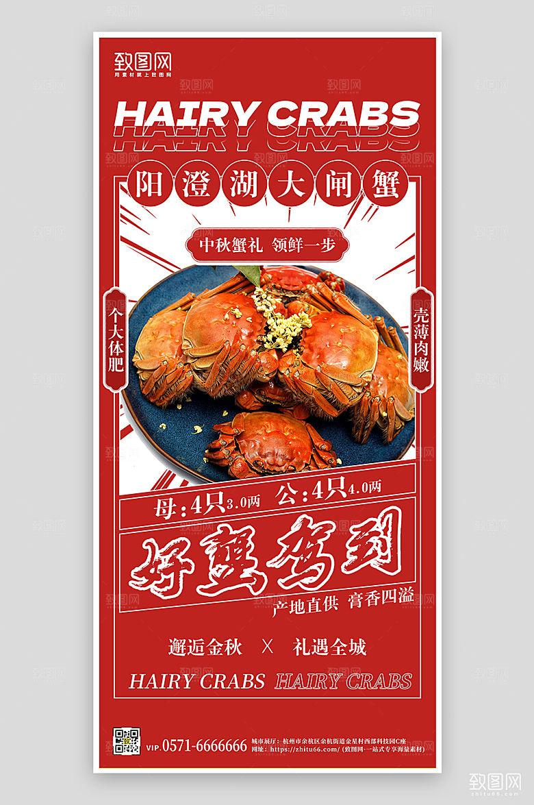 金秋美食大闸蟹手机海报