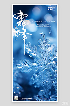 传统节气霜降冰晶手机海报