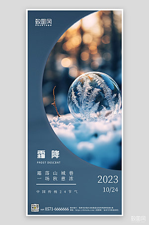 中国传统节气霜降简约手机海报