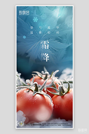 传统节气霜降柿子简约手机海报