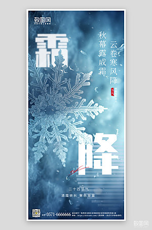 传统节气霜降冰晶手机海报