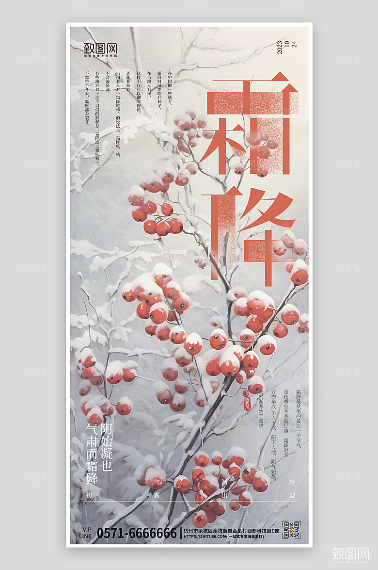 霜降简约中国风手绘手机海报