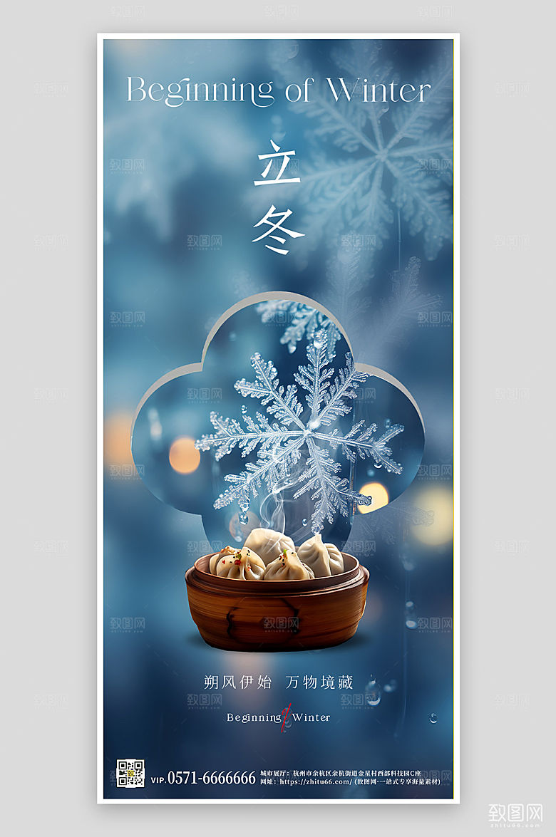 中国传统节气立冬雪花手机海报