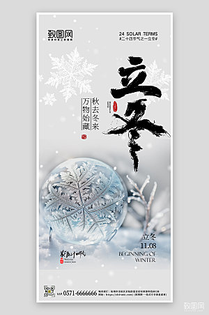 中国传统节气立冬简约手机海报