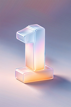 玻璃数字1立体质感元素