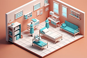 医院诊室病房2.5D模型