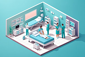 医院病房剖面2.5D模型