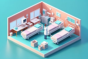 医院治疗室诊室2.5D模型