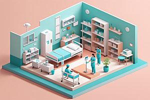 医院病房诊室2.5D模型