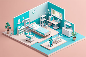 医院治疗室医护2.5D模型