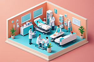 医院医疗场景治疗室2.5D模型