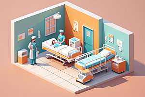 医院医护治疗室2.5D模型