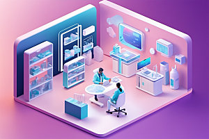 医院病房立体2.5D模型