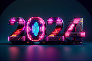 2024年科技感新年艺术字