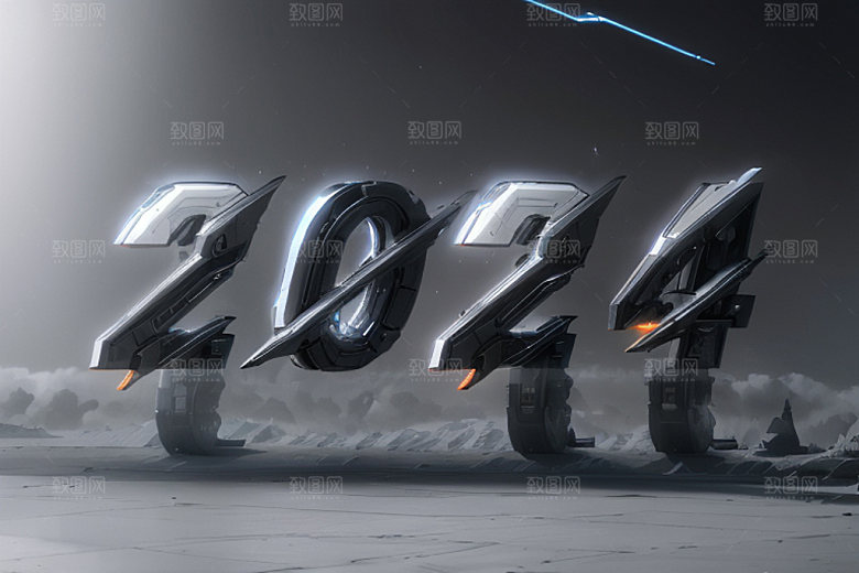 迎新2024科技感元旦艺术字