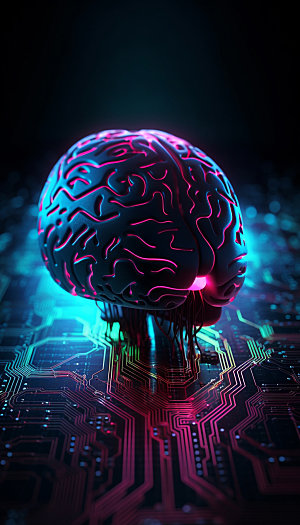 AI大脑数字赛博朋克插画