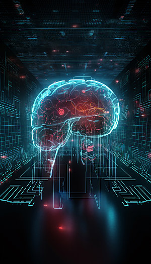 AI大脑数字信息插画