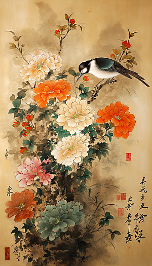 花鸟中式传统国画