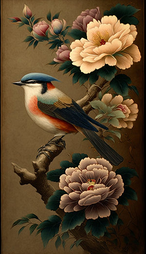 花鸟中式手绘国画