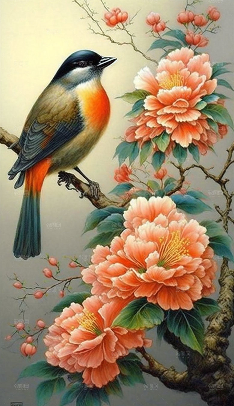 花鸟水墨山水国画