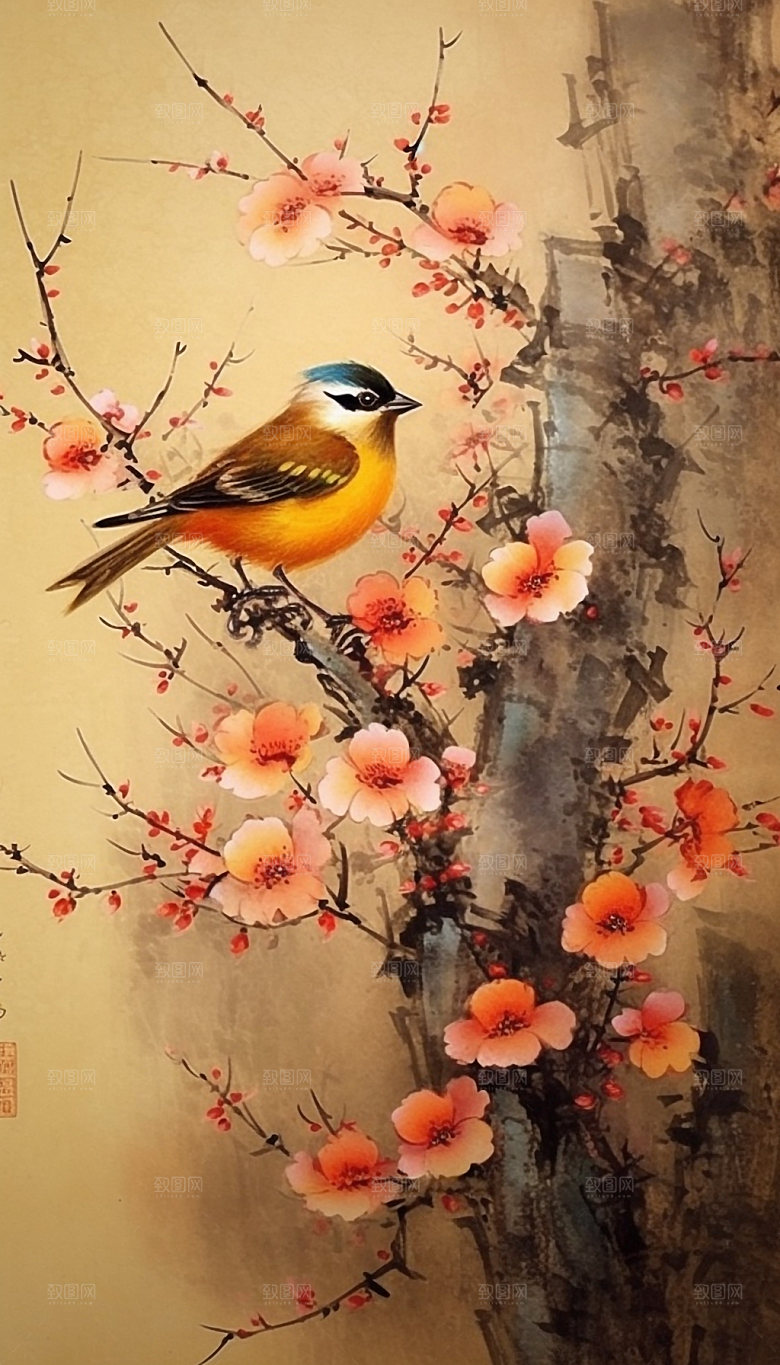 花鸟中式传统国画