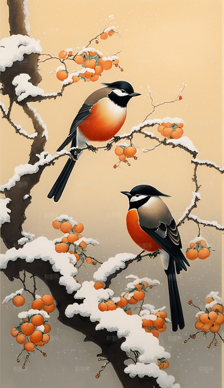 花鸟手绘水墨国画