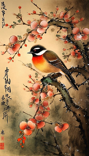 花鸟中式山水国画