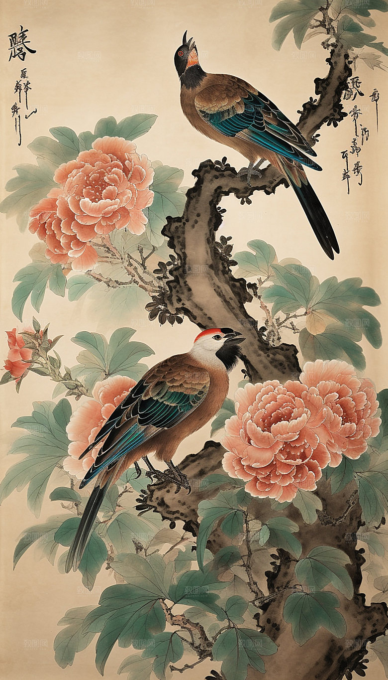 花鸟中国风山水国画