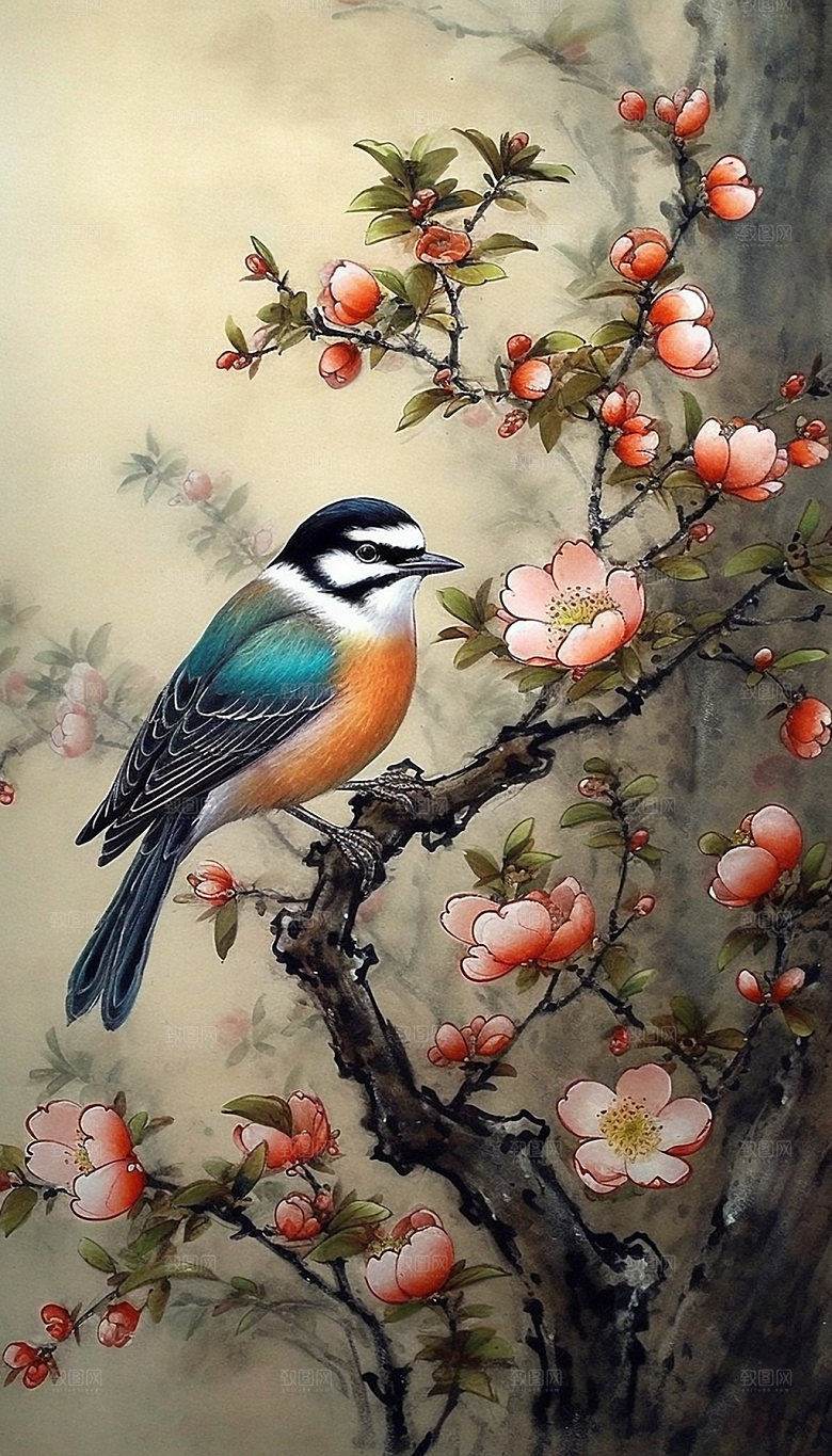 花鸟水墨手绘国画